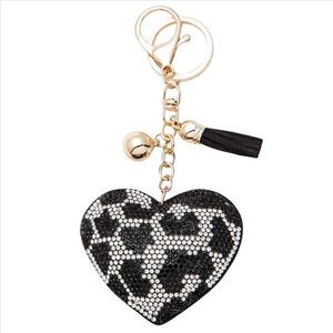 Cow Print Rhinestone Heart Purse Charm